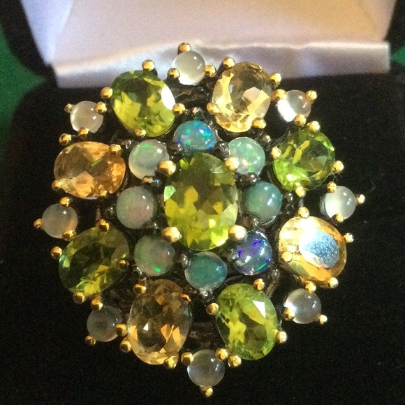 Amazing Genuine Peridot, Citrine & Opal Ring - Picture 12 of 12